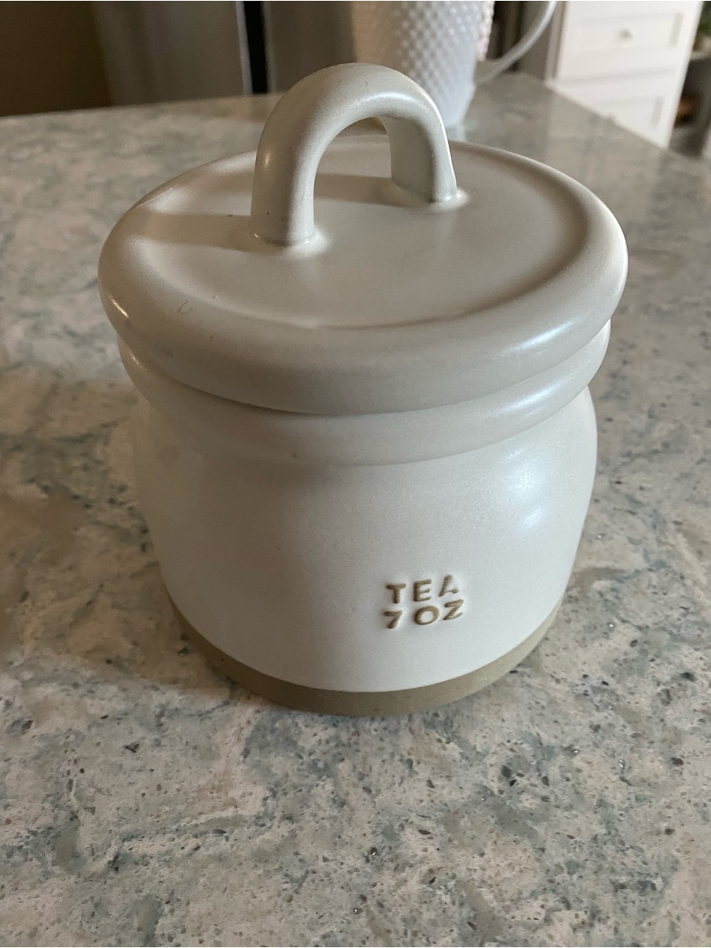 Heart Hand Cream Stoneware Tea Canister with Lid - 'TEA 7 OZ' Embossed